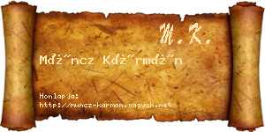 Müncz Kármán névjegykártya
